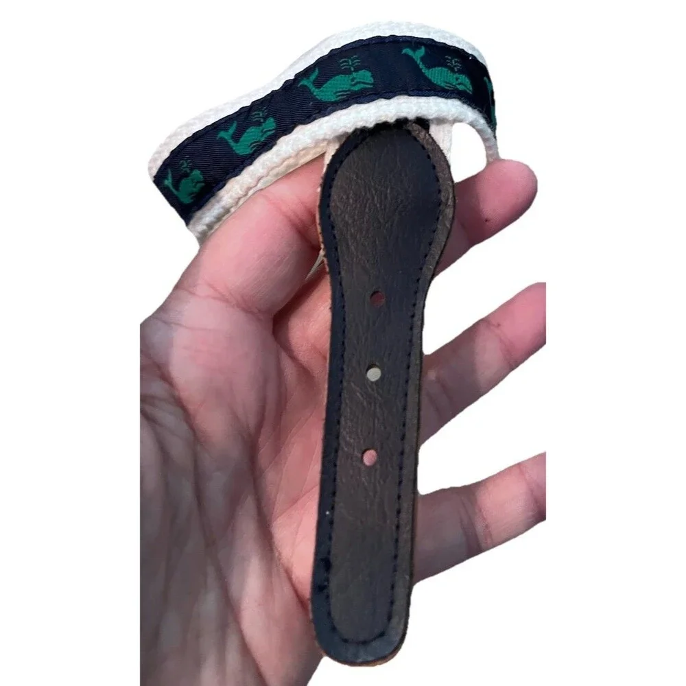 Vintage Unisex Whale Belt Navy Green on Natural Weave Preppy Kids 17-23 In